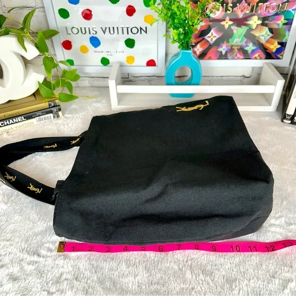 YSL YVES SAINT LAURENT black canvas beauty tote shoulder bag NEW - Picture 7 of 10